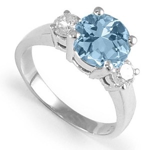 DIAMOND AND AQUAMARINE ENGAGEMENT RING 14K WHITE GOLD #R983