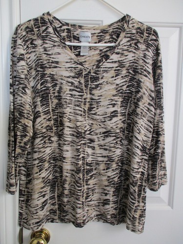 CHICO'S MULTI COLOR 3/4 SLEEVE V NECKLINE TOP SIZE CHICO'S 2 (12-14)