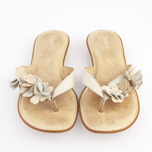 Born Womens Sandal Size 7 Creamy White Leather Thong Flower Petal Flip Flop Shoe - Picture 12 of 14