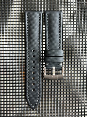 19mm Waterproof BLACK Sailcloth Pattern Strap Rubber BLACK stitch - long