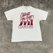 Vintage Church Shirt Mens Large L White Jesus Tee 80s Made In USA Single Stitch