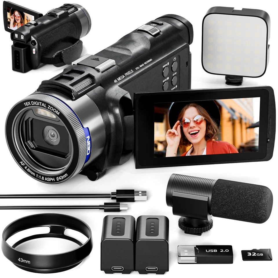 4K Videokamera Camcorder 48MP Anti-Shake Recorder mit WiFi 32GB TF für YouTube