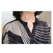 Women Chiffon Short Sleeve Shirt Dress Ladies Fashion Stripe Blouse Tie Waist