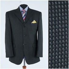 Mens PALAZZO US 44R Plaid Dark Grey Textured Wool Blazer Sport Coat Jacket