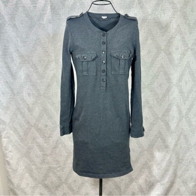 J Crew charcoal grey knit bodycon long sleeve shirt dress size S | eBay