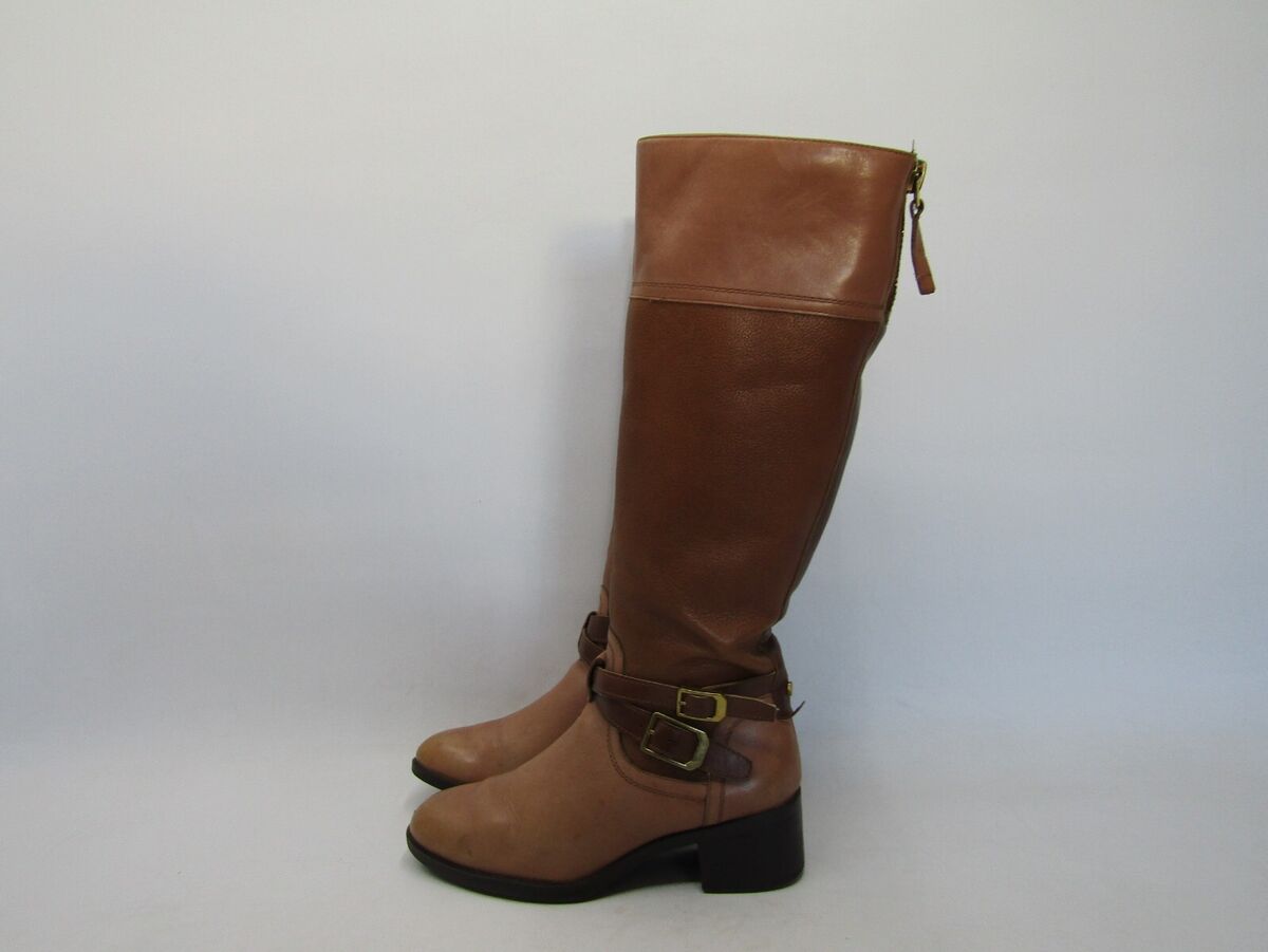 Franco Sarto Size 6 M Brown Leather Fashion Zip Buckle Knee Franco Sarto Size 6 M Brown Leather Fashion Zip Buckle Knee