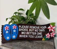 Hawaiian Hand Made 21" Wood Sign "Please Remove Your Shoes" Home Wall Decor Hang