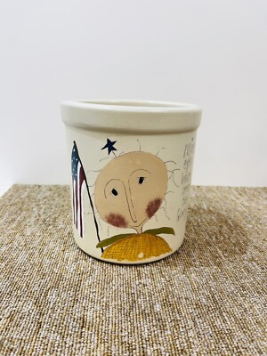 RARE VTG RRP Roseville Ohio USA Pottery Crock 2 Qt Mine Eyes Have Seen The Glory