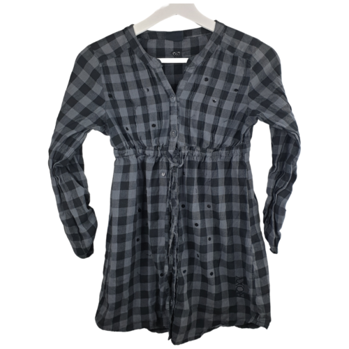 Roxy Plaid Dress Long Shirt Winter Cotton Aus Teen Girls Size 14 Black & Grey Vg - Foto 1 di 9