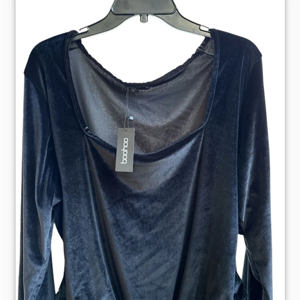NUEVO CON ETIQUETAS BOOHOO Mujer Plus Terciopelo Cuello Redondo Body Negro Talla 20 Hecho en Reino Unido Foto 3 de 4