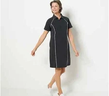Sport Savvy Frnch Trry Polo Cllar Half-Zip Rgln Slv Dress-Black-XS-NEW-A487112
