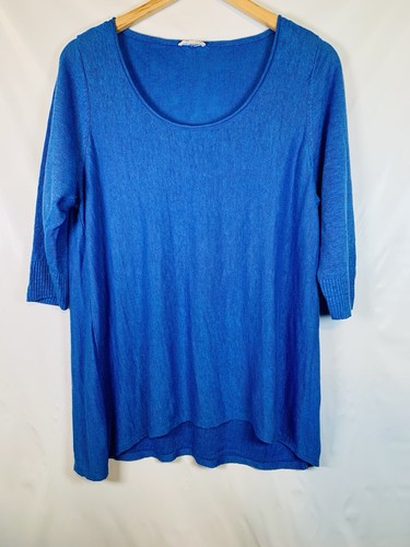 Eileen Fisher blau 100 % Leinen Kurzarm Pullover Pulli Damengröße 1X