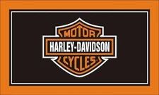 Harley Davidson Black Orange Border 3x5 Ft Motorcycle Flag Garage Man Cave