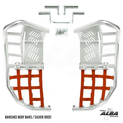 Yamaha Banshee YFZ 350 Nerf Bars Pro Peg Alba Racing Silver Red