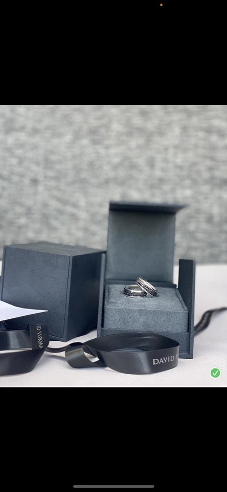 David Yurman Plata Esterlina Hombre Streamline 3 Filas Diamante Negro Talla 6.5 y 7.5 Foto 3 de 4