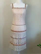 Vtg Y2K Nanette Lepore Lace Slip Ribbon Dress 2 XS Pink Lined Romantic