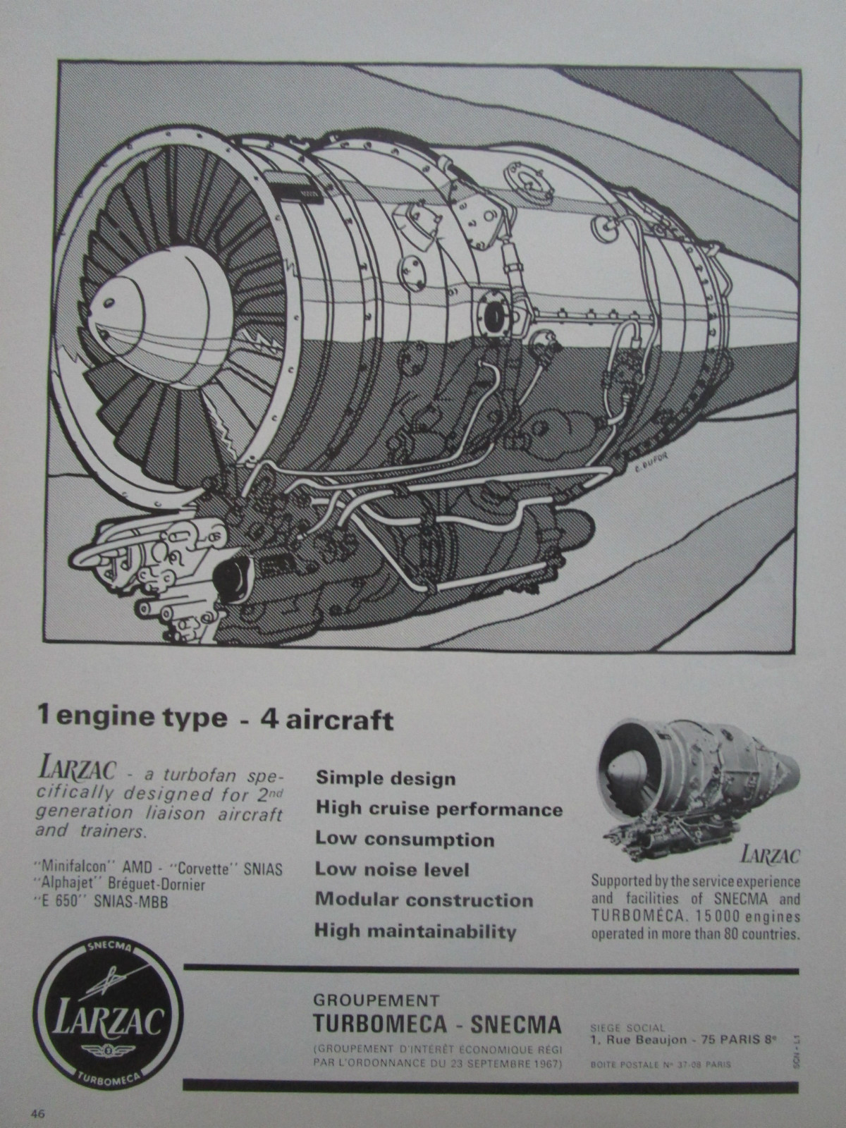 4/1970 PUB TURBOMECA SNECMA GRTS LARZAC TURBOFAN ALPHA-JET CORVETTE ...