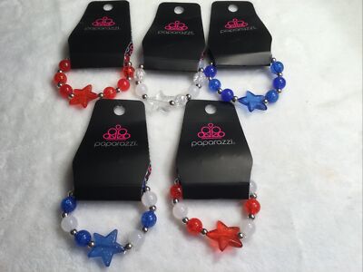 Kids Red/White/Blue Star Bead Bracelet 5pc Set July 4th Holiday Paparazzi New