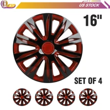 4Pcs 16" Hub Caps Black & Red For R16 Tires Rim All Makes Models Wheel Cover Kit