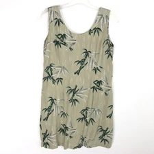 Paradise Found Honolulu Hawaii Beige Green Bamboo Palm Sleeveless Dress Size 2XL