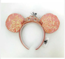 Ears Rare Peach 2022 Princess Crown Tiara Minnie Mouse Pink Sequin Disney Parks