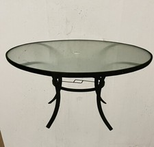 Garden Dining Table Patio Furniture, Round Glass Top, Black, 40" New