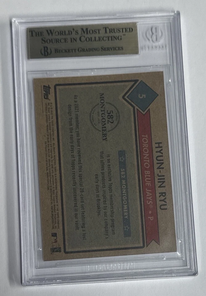 2021 Topps 582 Montgomery Club Lost Design Hyun-Jin Ryu #5 BGS 10 - Image 2 of 3