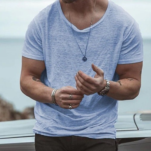 Hombres Informal Color Sólido Top Camisa Cuello Redondo Manga Corta Delgada Camiseta Interior - Imagen 14 de 20