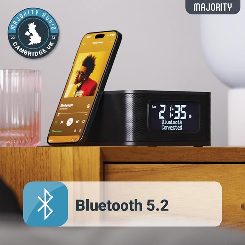 Radiosveglia, ricarica smartphone wireless, DAB, BT, dimmer Majority Knapton TESTATO - Foto 2 di 5