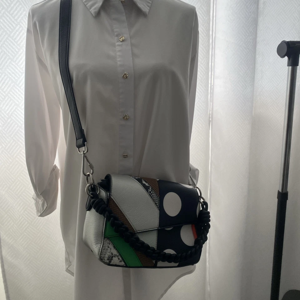 Bolso de Hombro Desigual Patchwork Cuero Lunares - Cartera Bandolera Multicolor Foto 2 de 4