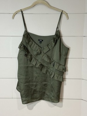 NEW EXPRESS Satin Polka Dot V-Neck Ruffle Front Downtown Cami Size L