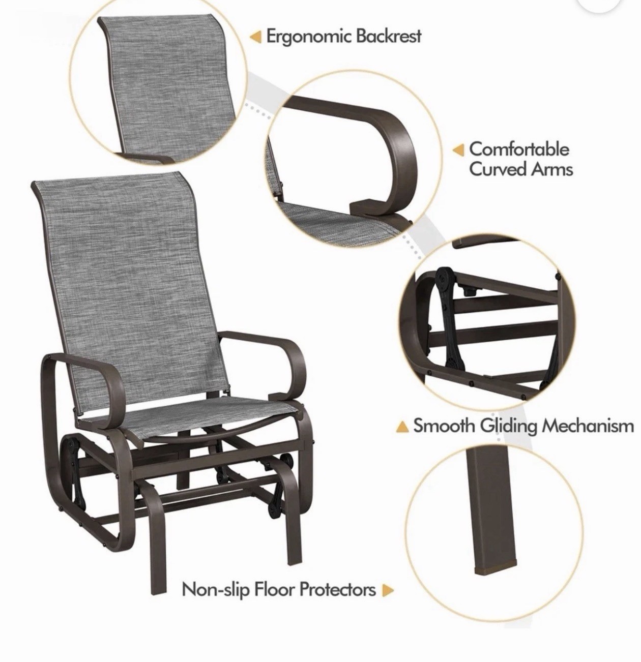 Patio Swing Single Glider Chair with Sling Fabric for Balcony Porch Gray