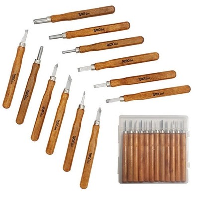 Mini Wood Carving Knife Set in A PVC Box by Rox (12 Piece Set)