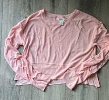 Athleta Girl Light Pink Crop Rpuched Sleeve Top Shirt Girls Size L 12 Worn Once