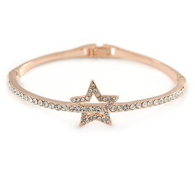 Zarter Kristall Stern Armreif Armband aus roségoldfarbenem Metall - 18 cm L