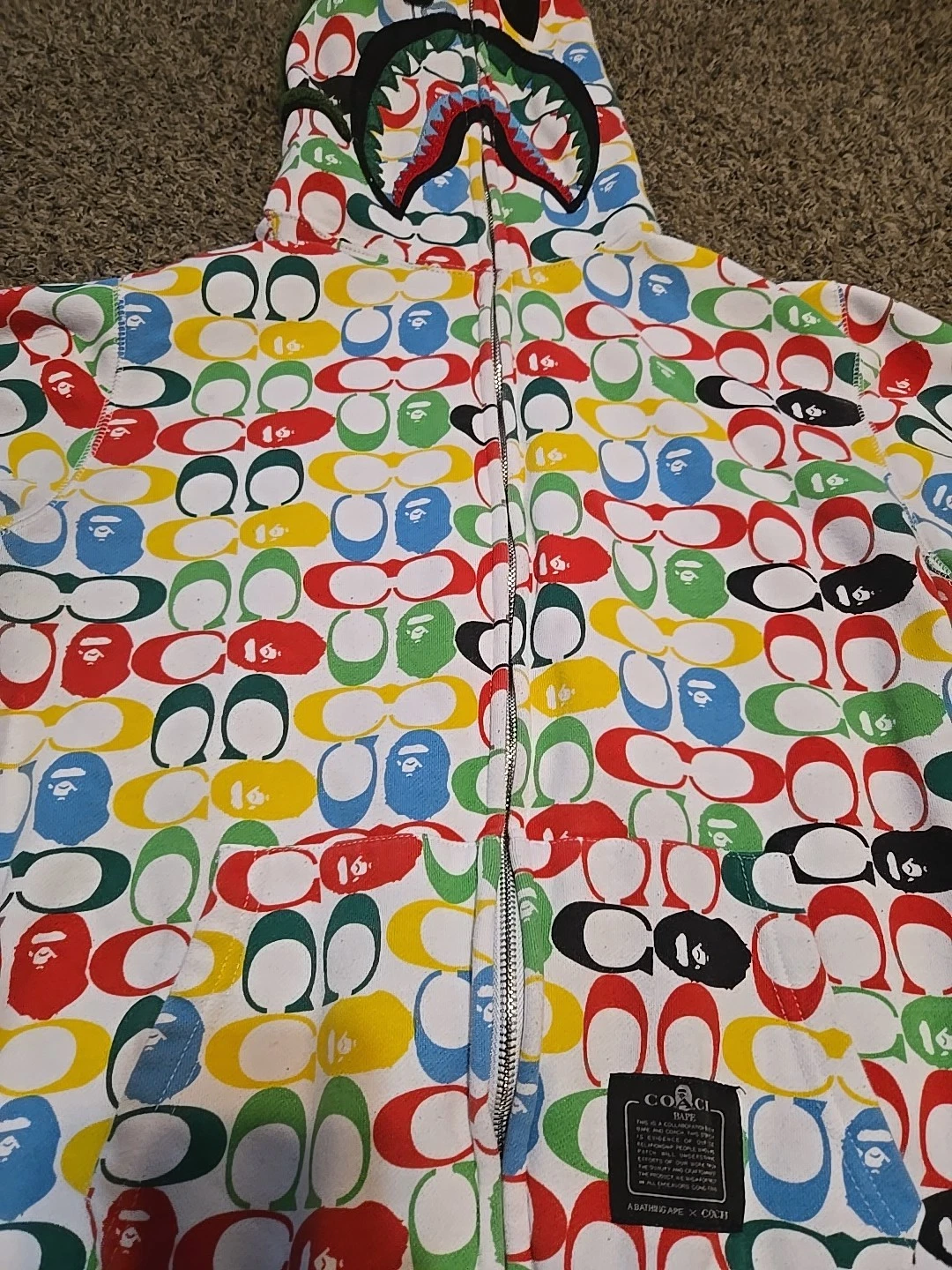 A BATHING APE (BAPE) Felpa con cappuccio Coach x Bape multicolore US XXL rara