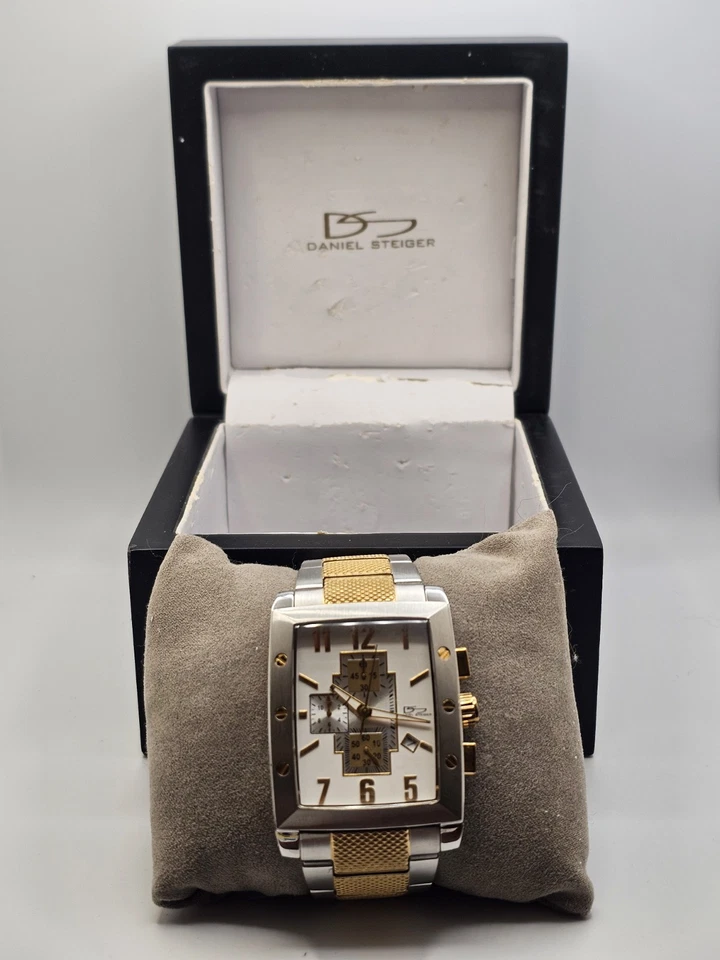 Raro Reloj DANIEL STEIGER Modelo 389 Dos Tonos Para Hombre Cronógrafo Fecha Acero Inoxidable WR Foto 3 de 4
