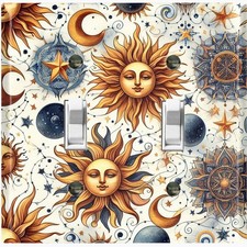 Metal Light Switch Outlet Cover Wall Plate Yellow Blue Celestial Sun Moon AFM117