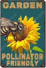 Funny Tin Metal Signs Garden Signs Pollinator Friendly Bee Metel Tin S