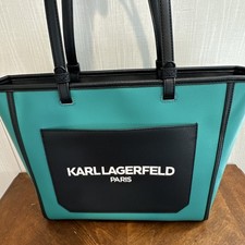 Karl Lagerfeld Teal Black Tote Logo Zipper Brand Card Dust Bag Designer