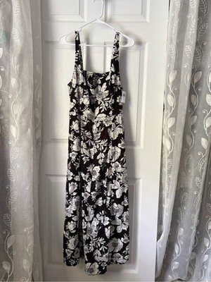 New Old Navy Fit & Flare Linen-Blend Midi maxi Dress floral smocked sz XL Tall