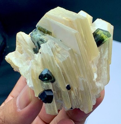 184 Gm Green Cap Tourmaline Natural Crystals on Matrix Muscovite Specimen Astak