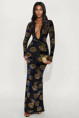 Fashion Nova NWT XS Don't Know Her Flocked Maxi Dress - Blue/Black | eBay Fashion Nova NWT XS Don't Know Her Flocked Maxi Dress - Blue/Black | eBay