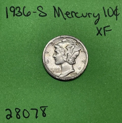 1936-S Mercury Dime 10c Fine 90% Silver See Pictures