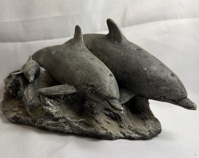 Vintage Greystone Dolphin Family Made In USA Shelf Sitter Heavy Resin Design