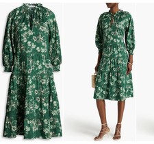 Alice + Olivia 'Layla' Green Cotton Floral Tiered Ruffle Dress Size S / P