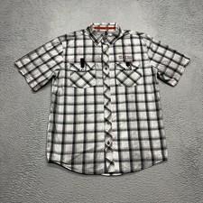Harley Davidson Shirt Mens Large Grey Black Plaid Button Up Mechanic Garage Work