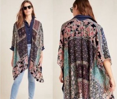 ANTHROPOLOGIE Frida Akemi + Kin Burnout Velvet Kimono OS Boho Whimsy Goth