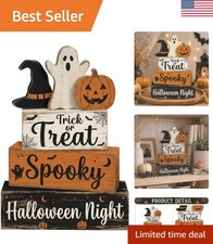 Charming Rustic Halloween Table Decor - 4 Wooden Pieces for Farmhouse Style