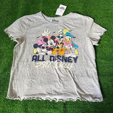 Image of Disney Girls Short Sleeve Family Fun Ruffle Trim Marled Gray T-Shirt Size L NEW